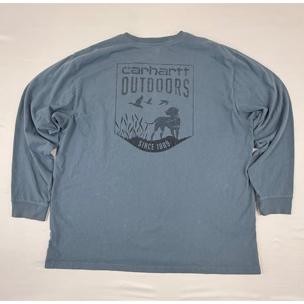 Carhartt Outdoors Long Sleeve Pocket T-Shirt Blue XL 104028 437 Dog Duck Graphic